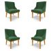 Kit 4 Cadeiras Decorativas Sala de Jantar Base Fixa de Madeira Firenze Veludo Verde Esmeralda/Castanho G19 - Gran Belo
