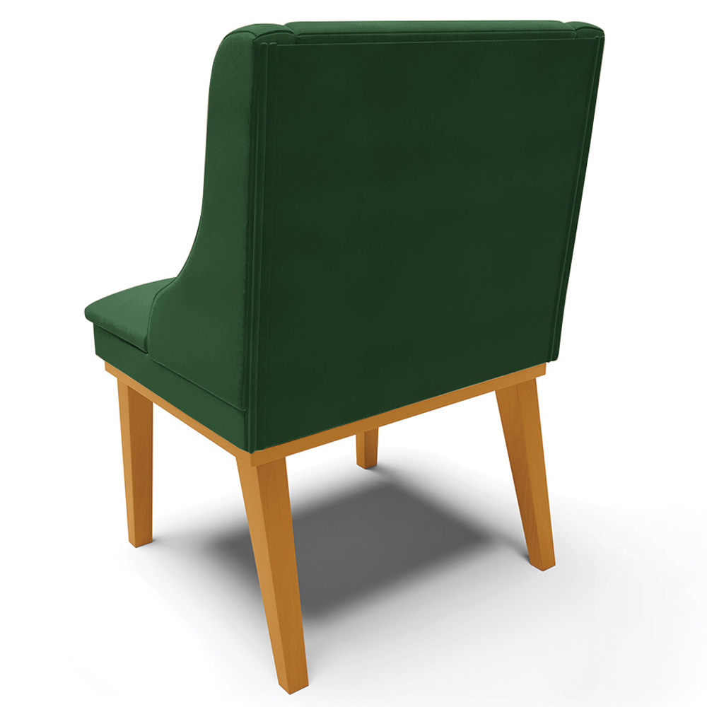 Kit 4 Cadeiras Decorativas Sala de Jantar Base Fixa de Madeira Firenze Veludo Verde Esmeralda/Castanho G19 - Gran Belo
