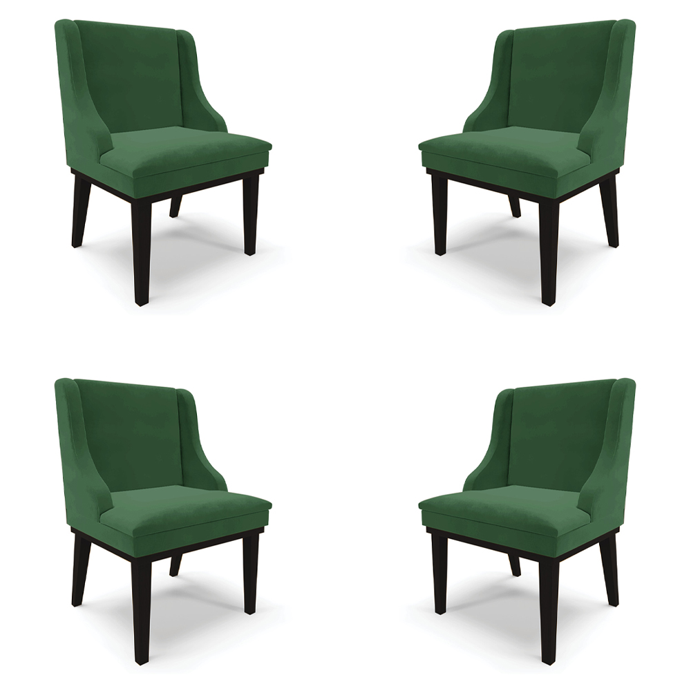 Kit 4 Cadeiras Decorativas Sala de Jantar Base Fixa de Madeira Firenze Veludo Verde/Preto G19 - Gran Belo