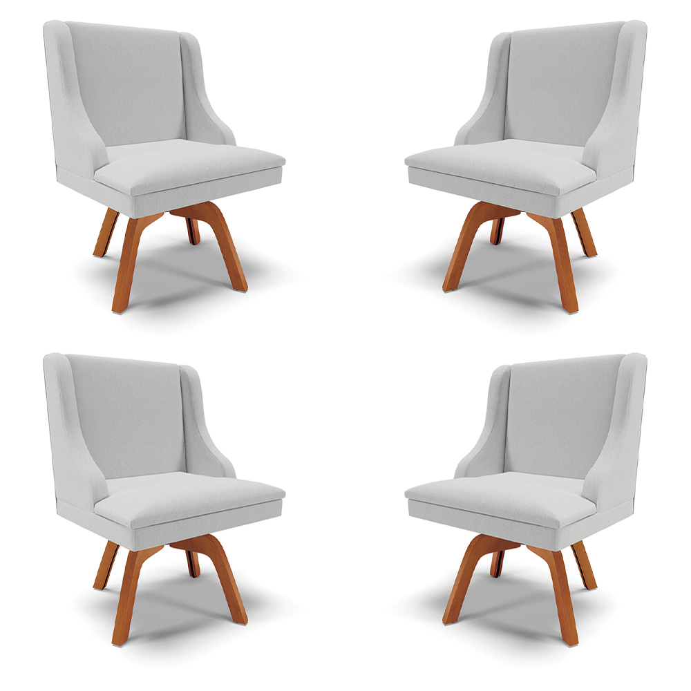 Kit 4 Cadeiras Decorativas Sala de Jantar Base Giratória de Madeira Firenze Linho Cinza/Natural G19 - Gran Belo