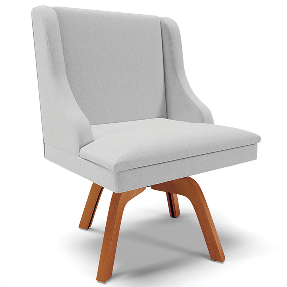 Kit 4 Cadeiras Decorativas Sala de Jantar Base Giratória de Madeira Firenze Linho Cinza/Natural G19 - Gran Belo