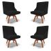 Kit 4 Cadeiras Decorativas Sala de Jantar Base Giratória de Madeira Firenze Linho Preto/Natural G19 - Gran Belo