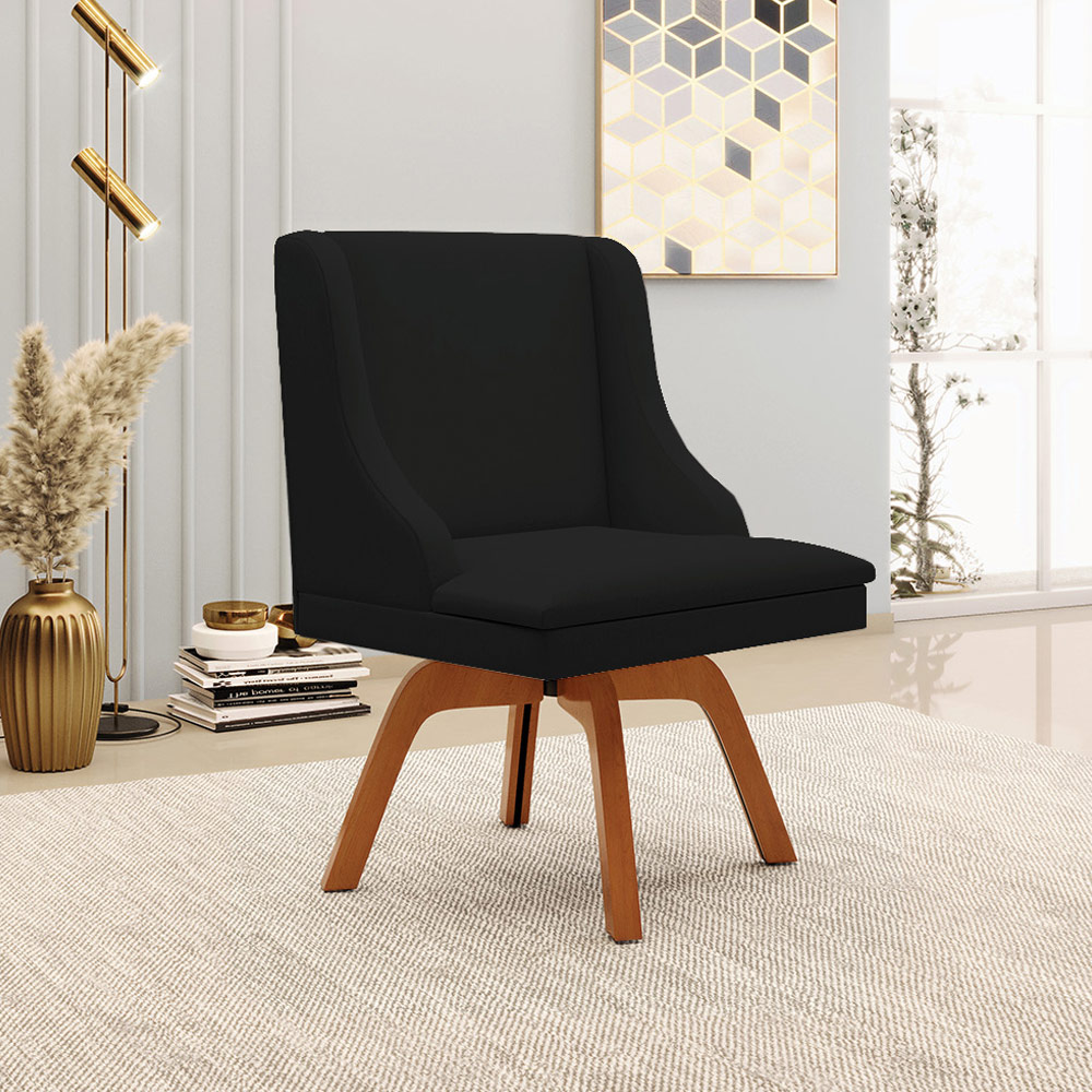 Kit 4 Cadeiras Decorativas Sala de Jantar Base Giratória de Madeira Firenze Linho Preto/Natural G19 - Gran Belo