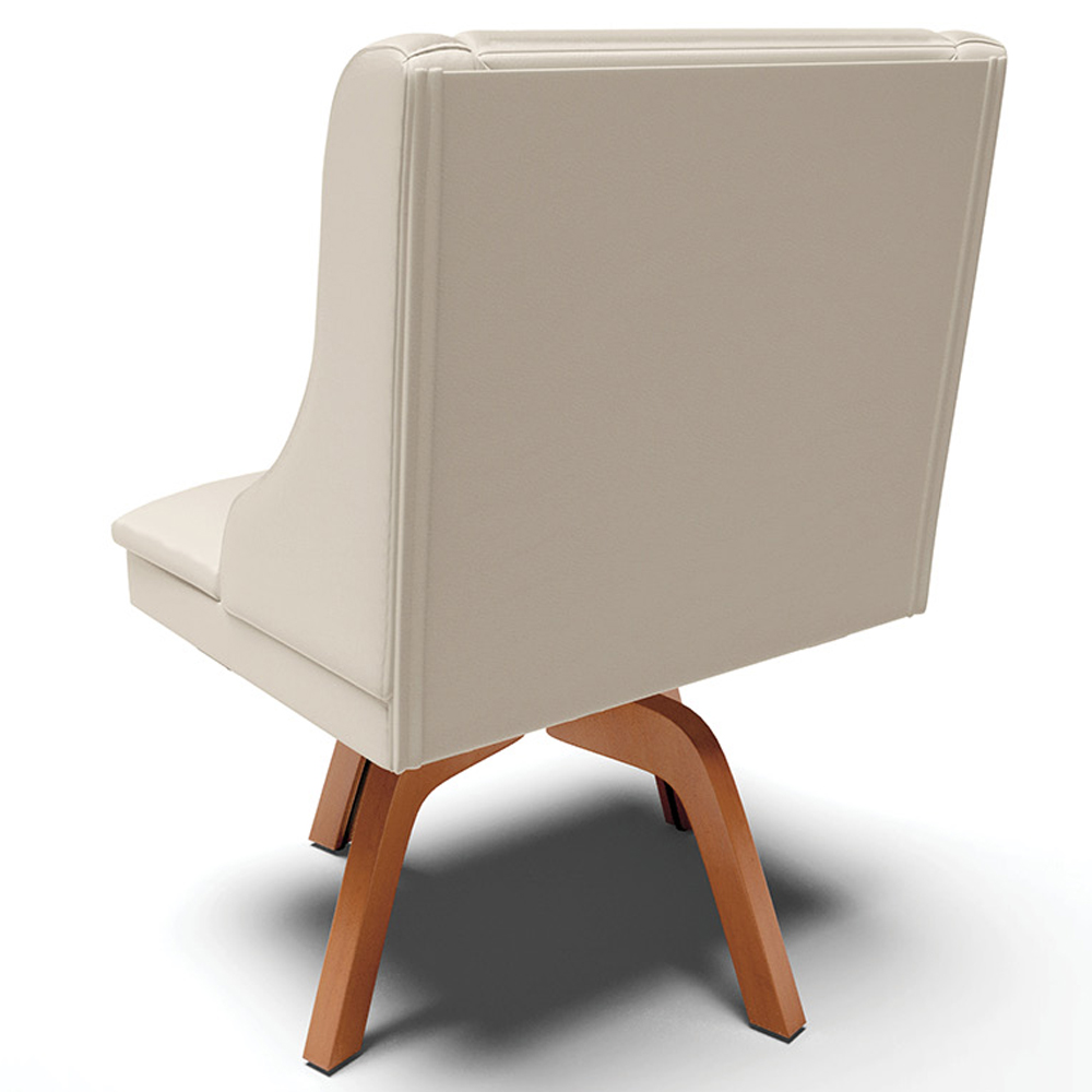Kit 4 Cadeiras Decorativas Sala de Jantar Base Giratória de Madeira Firenze PU Bege/Natural G19 - Gran Belo