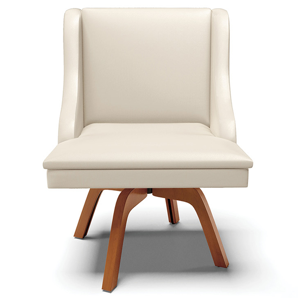 Kit 4 Cadeiras Decorativas Sala de Jantar Base Giratória de Madeira Firenze PU Bege/Natural G19 - Gran Belo