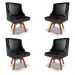 Kit 4 Cadeiras Decorativas Sala de Jantar Base Giratória de Madeira Firenze PU Preto Brilho/Natural G19 - Gran Belo