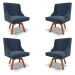 Kit 4 Cadeiras Decorativas Sala de Jantar Base Giratória de Madeira Firenze Suede Azul Marinho/Natural G19 - Gran Belo