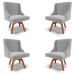 Kit 4 Cadeiras Decorativas Sala de Jantar Base Giratória de Madeira Firenze Suede Cinza/Natural G19 - Gran Belo