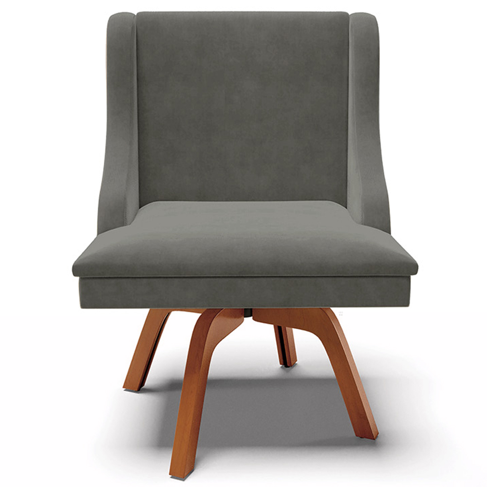 Kit 4 Cadeiras Decorativas Sala de Jantar Base Giratória de Madeira Firenze Suede Grafite/Natural G19 - Gran Belo