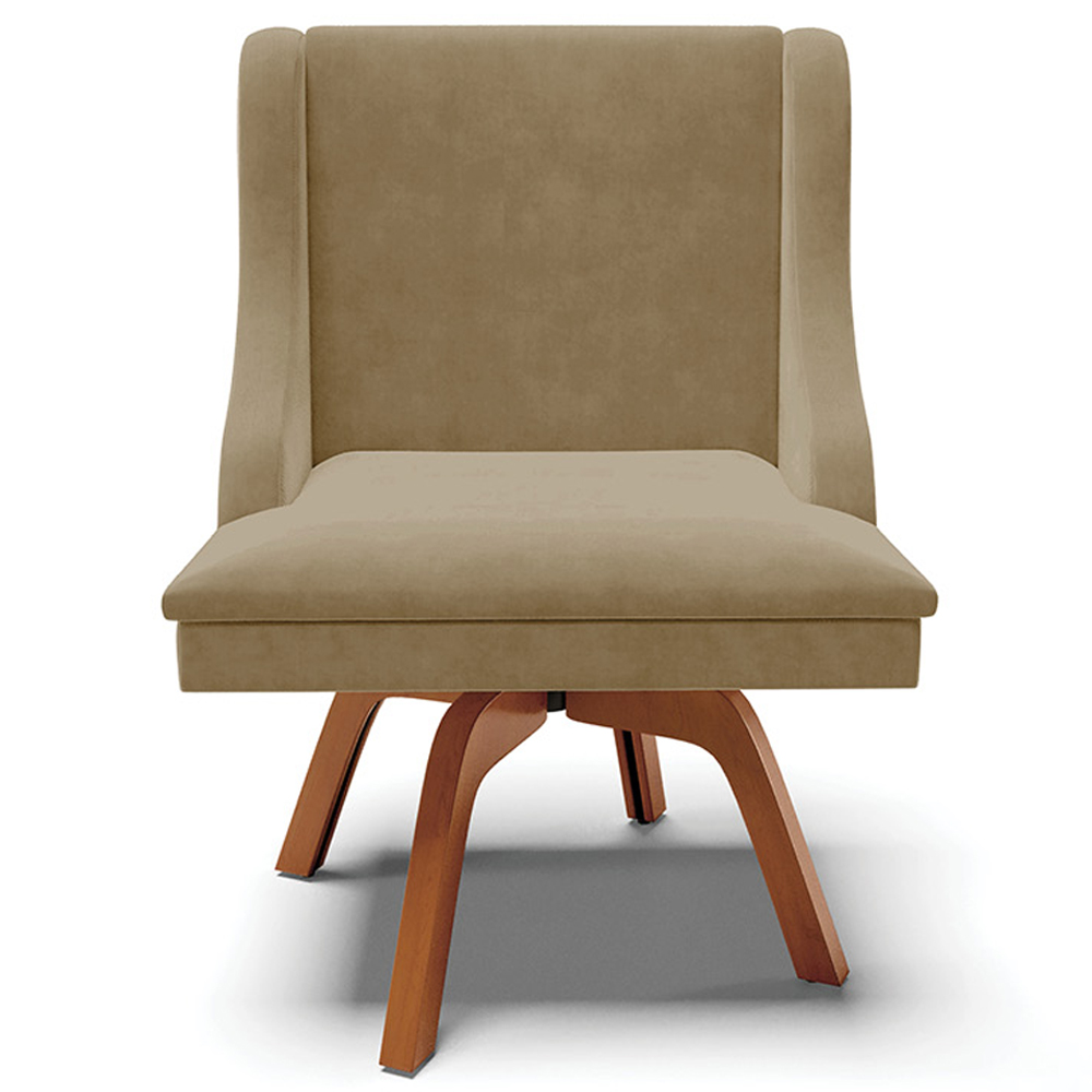 Kit 4 Cadeiras Decorativas Sala de Jantar Base Giratória de Madeira Firenze Suede Nude/Natural G19 - Gran Belo