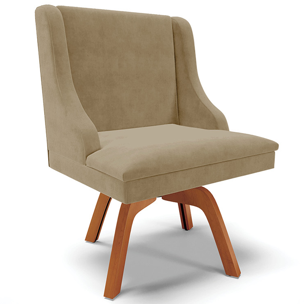 Kit 4 Cadeiras Decorativas Sala de Jantar Base Giratória de Madeira Firenze Suede Nude/Natural G19 - Gran Belo