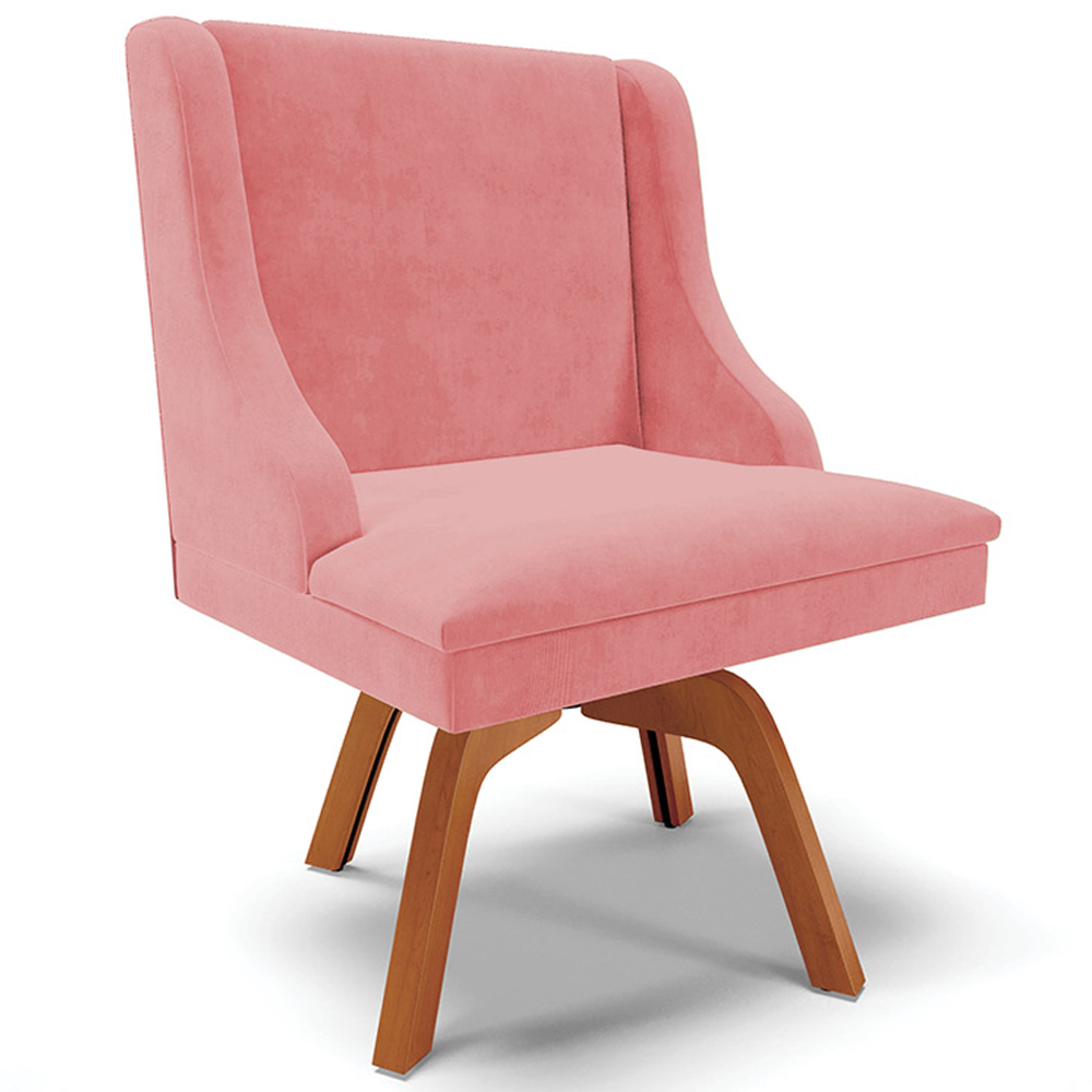 Kit 4 Cadeiras Decorativas Sala de Jantar Base Giratória de Madeira Firenze Suede Rosê/Natural G19 - Gran Belo