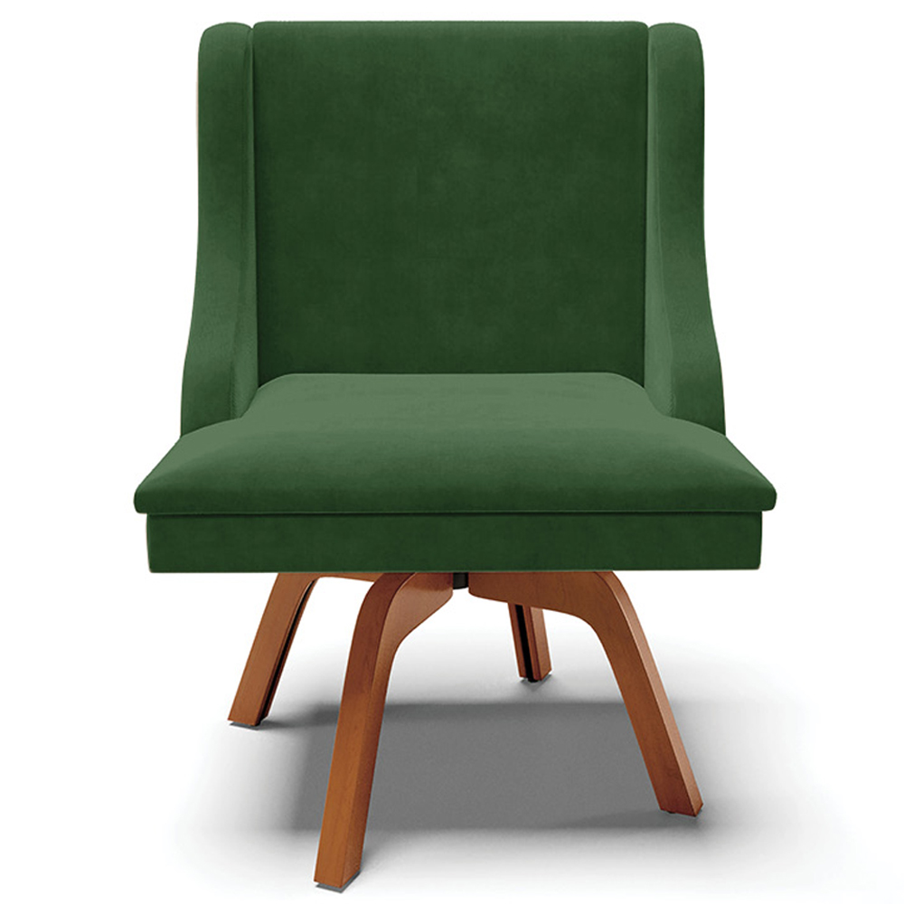 Kit 4 Cadeiras Decorativas Sala de Jantar Base Giratória de Madeira Firenze Suede Verde Esmeralda/Natural G19 - Gran Belo