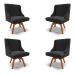 Kit 4 Cadeiras Decorativas Sala de Jantar Base Giratória de Madeira Firenze Veludo Preto/Natural G19 - Gran Belo