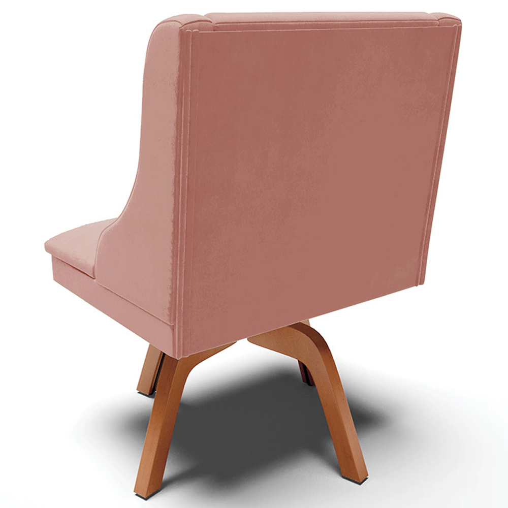 Kit 4 Cadeiras Decorativas Sala de Jantar Base Giratória de Madeira Firenze Veludo Rosê/Natural G19 - Gran Belo