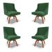 Kit 4 Cadeiras Decorativas Sala de Jantar Base Giratória de Madeira Firenze Veludo Verde/Natural G19 - Gran Belo