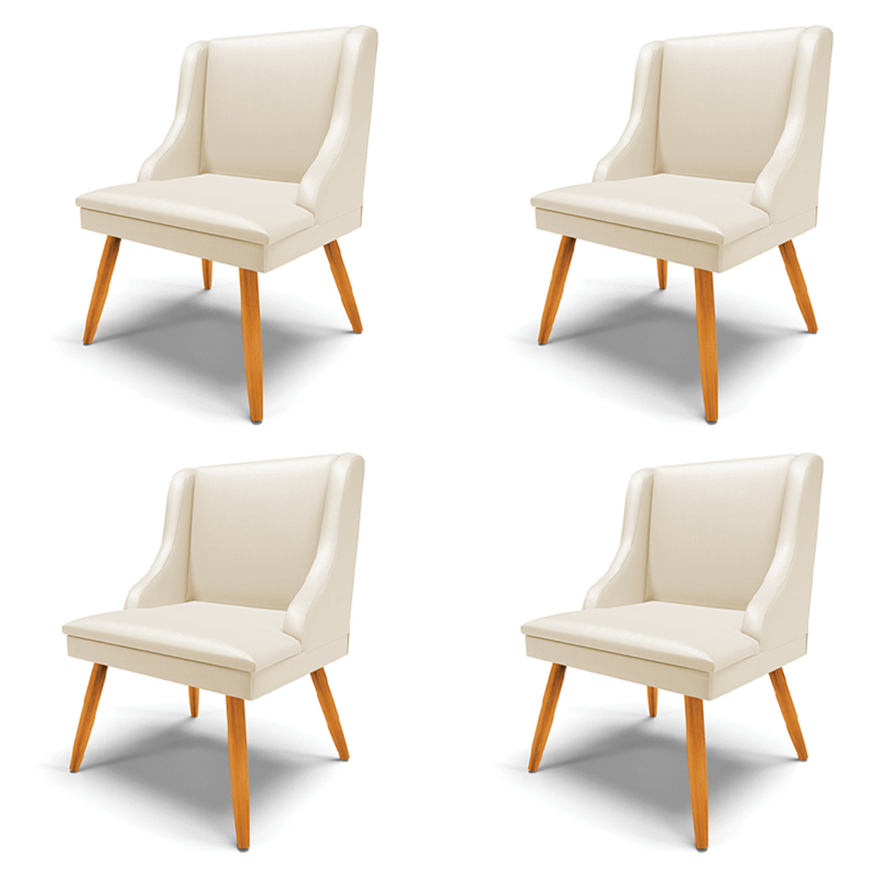 Kit 4 Cadeiras Decorativas Sala de Jantar Pés Palito de Madeira Firenze PU Bege/Natural G19 - Gran Belo