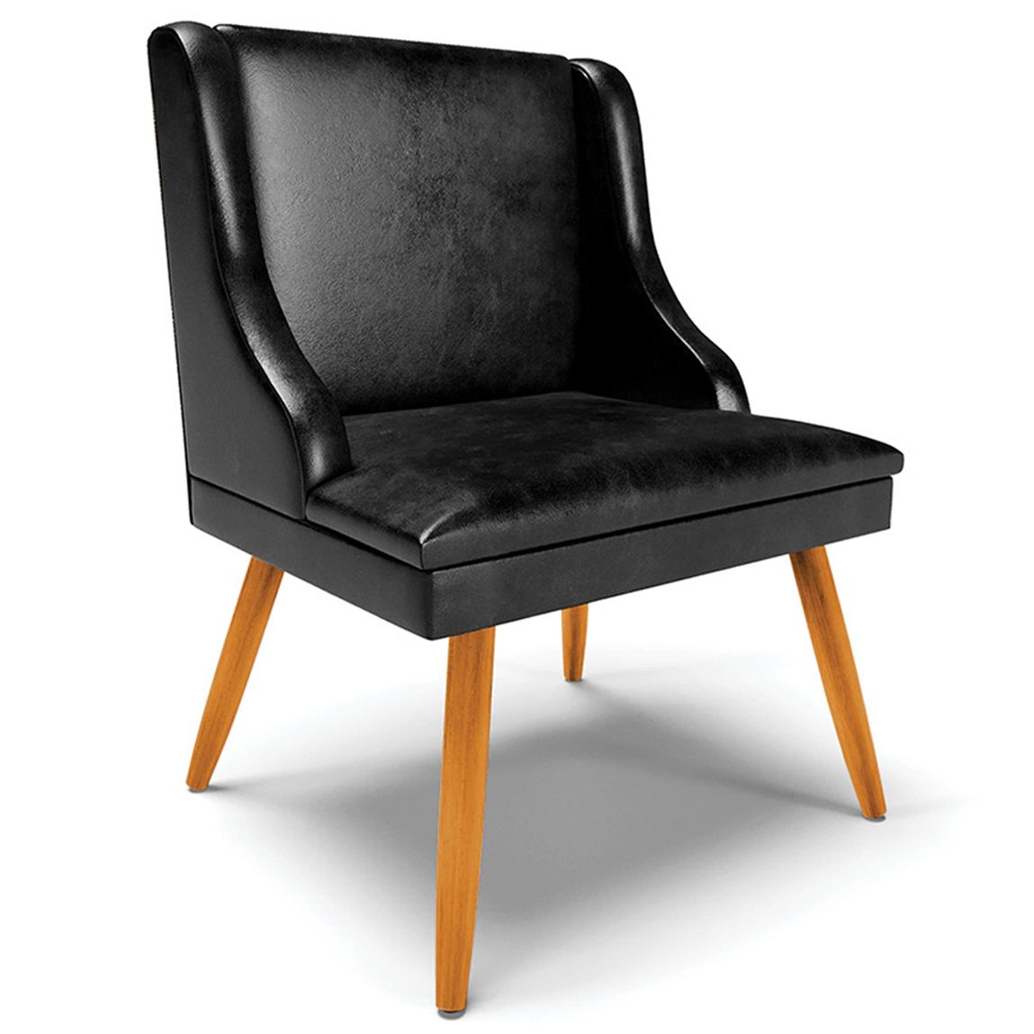 Kit 4 Cadeiras Decorativas Sala de Jantar Pés Palito de Madeira Firenze PU Preto Brilho/Natural G19 - Gran Belo