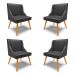 Kit 4 Cadeiras Decorativas Sala de Jantar Pés Palito de Madeira Firenze PU Preto Fosco/Natural G19 - Gran Belo