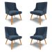 Kit 4 Cadeiras Decorativas Sala de Jantar Pés Palito de Madeira Firenze Suede Azul Marinho/Natural G19 - Gran Belo