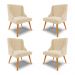 Kit 4 Cadeiras Decorativas Sala de Jantar Pés Palito de Madeira Firenze Suede Bege/Natural G19 - Gran Belo
