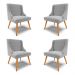 Kit 4 Cadeiras Decorativas Sala de Jantar Pés Palito de Madeira Firenze Suede Cinza/Natural G19 - Gran Belo