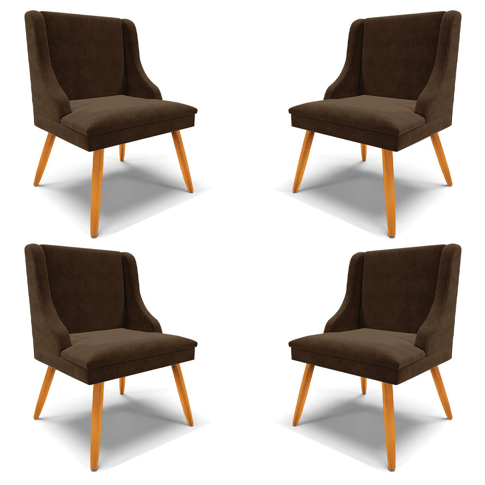 Kit 4 Cadeiras Decorativas Sala de Jantar Pés Palito de Madeira Firenze Suede Marrom/Natural G19 - Gran Belo