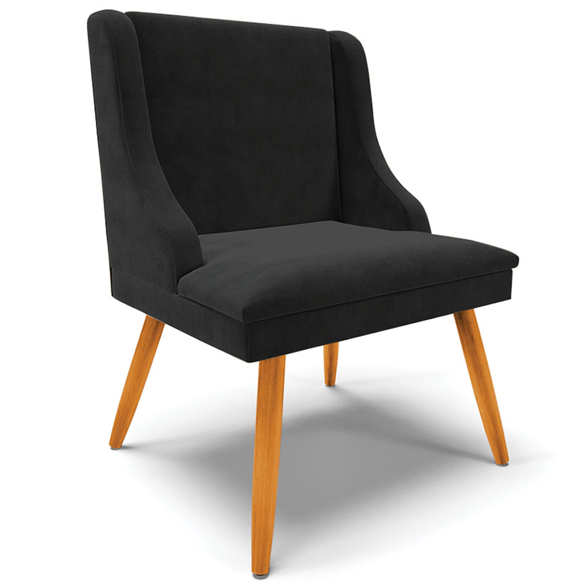 Kit 4 Cadeiras Decorativas Sala de Jantar Pés Palito de Madeira Firenze Suede Preto/Natural G19 - Gran Belo