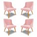 Kit 4 Cadeiras Decorativas Sala de Jantar Pés Palito de Madeira Firenze Suede Rosa Bebê/Natural G19 - Gran Belo