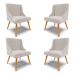 Kit 4 Cadeiras Decorativas Sala de Jantar Pés Palito de Madeira Firenze Veludo Cinza/Natural G19 - Gran Belo