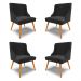 Kit 4 Cadeiras Decorativas Sala de Jantar Pés Palito de Madeira Firenze Veludo Preto/Natural G19 - Gran Belo