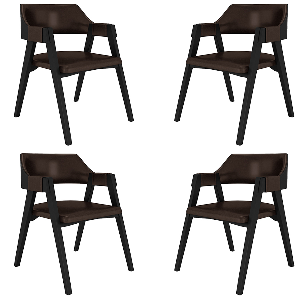 Kit 4 Cadeiras Sala de Jantar e Jogos Carteados Madeira Maciça Poker PU Marrom/Preto G42 - Gran Belo