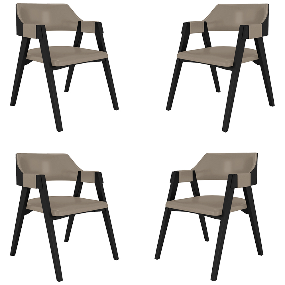 Kit 4 Cadeiras Sala de Jantar e Jogos Carteados Madeira Maciça Poker PU Nude/Preto G42 - Gran Belo