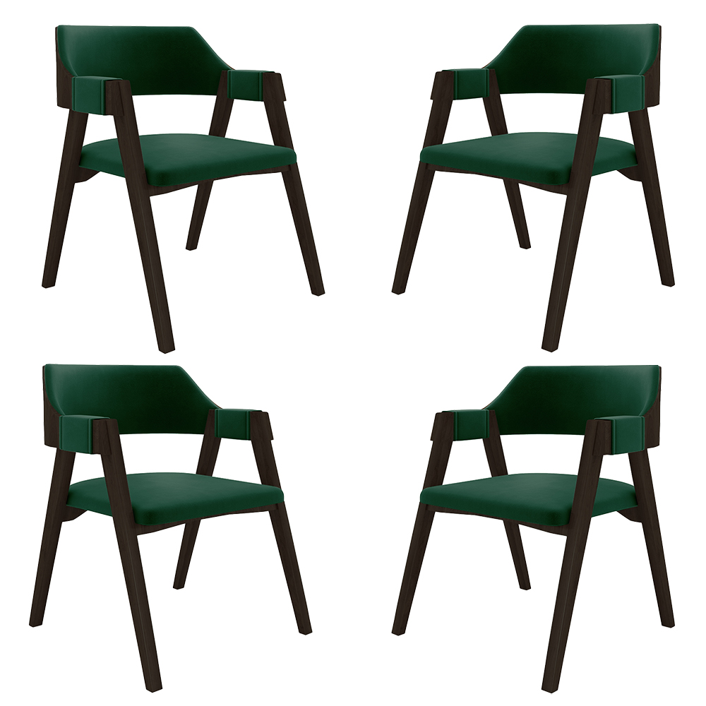 Kit 4 Cadeiras Sala de Jantar e Jogos Carteados Madeira Maciça Poker Veludo Verde/Capuccino G42 - Gran Belo