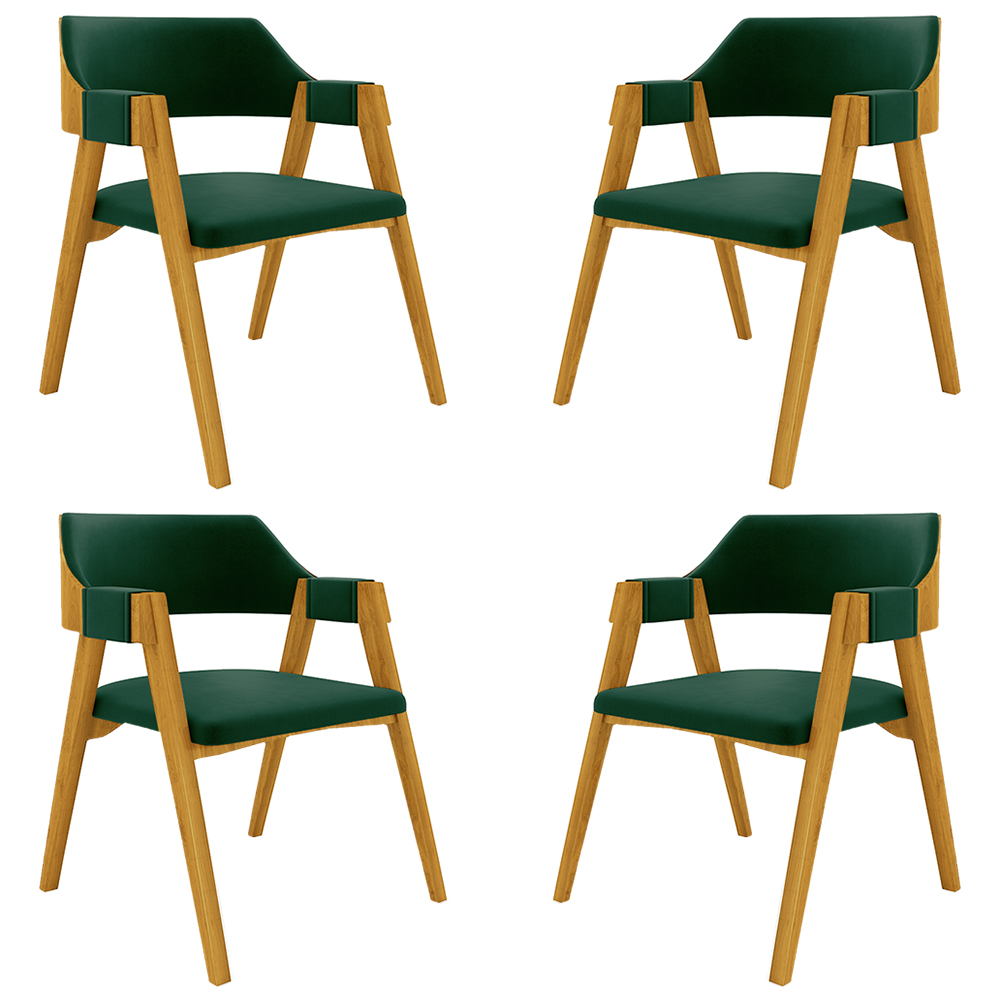 Kit 4 Cadeiras Sala de Jantar e Jogos Carteados Madeira Maciça Poker Veludo Verde/Mel G42 - Gran Belo