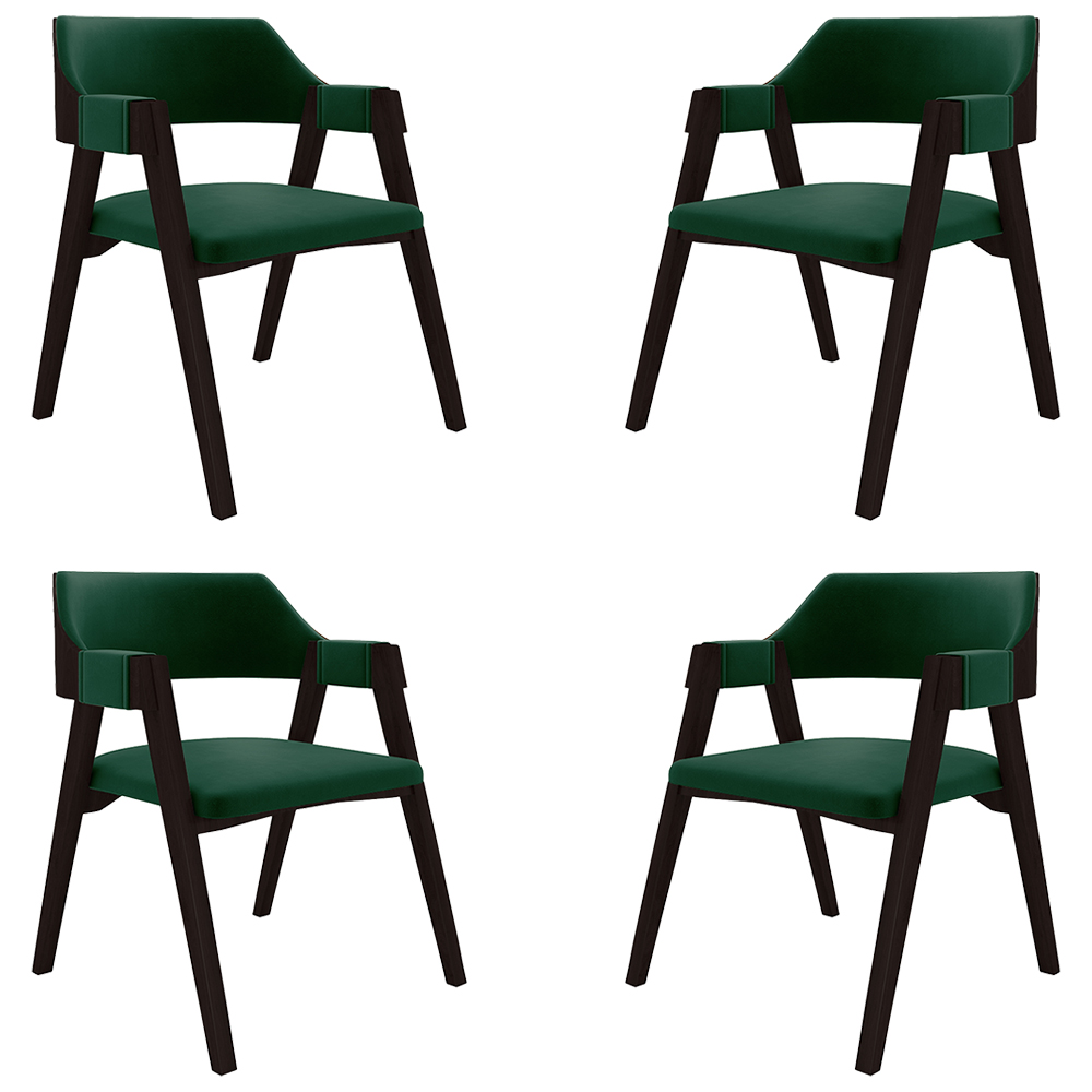 Kit 4 Cadeiras Sala de Jantar e Jogos Carteados Madeira Maciça Poker Veludo Verde/Tabaco G42 - Gran Belo