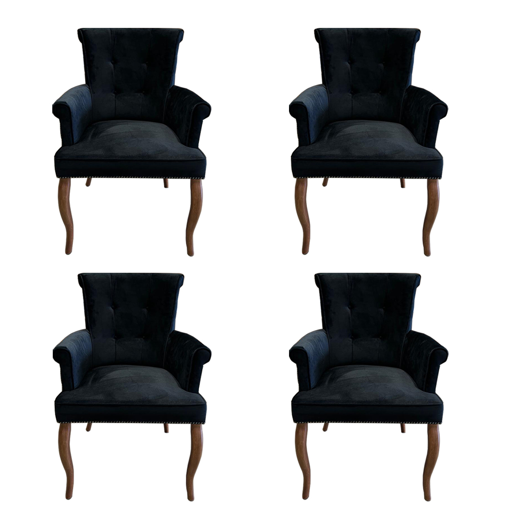 Kit 4 Cadeiras de Jantar Belford Veludo Preto Pés de Madeira Design Sofisticado G48 -  Gran Belo