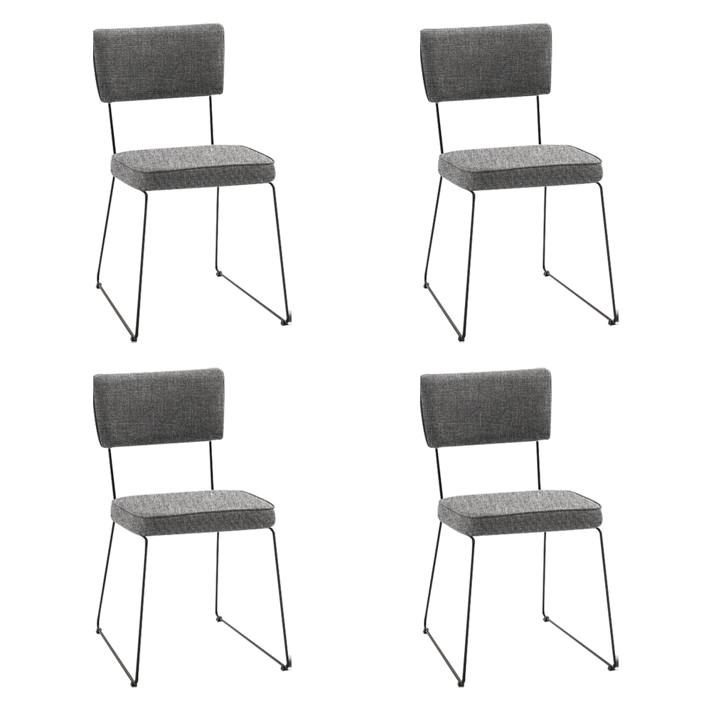 Kit 4 Cadeiras de Jantar Decorativa Base Aço Preto Luigi Linho Cinza G17 - Gran Belo