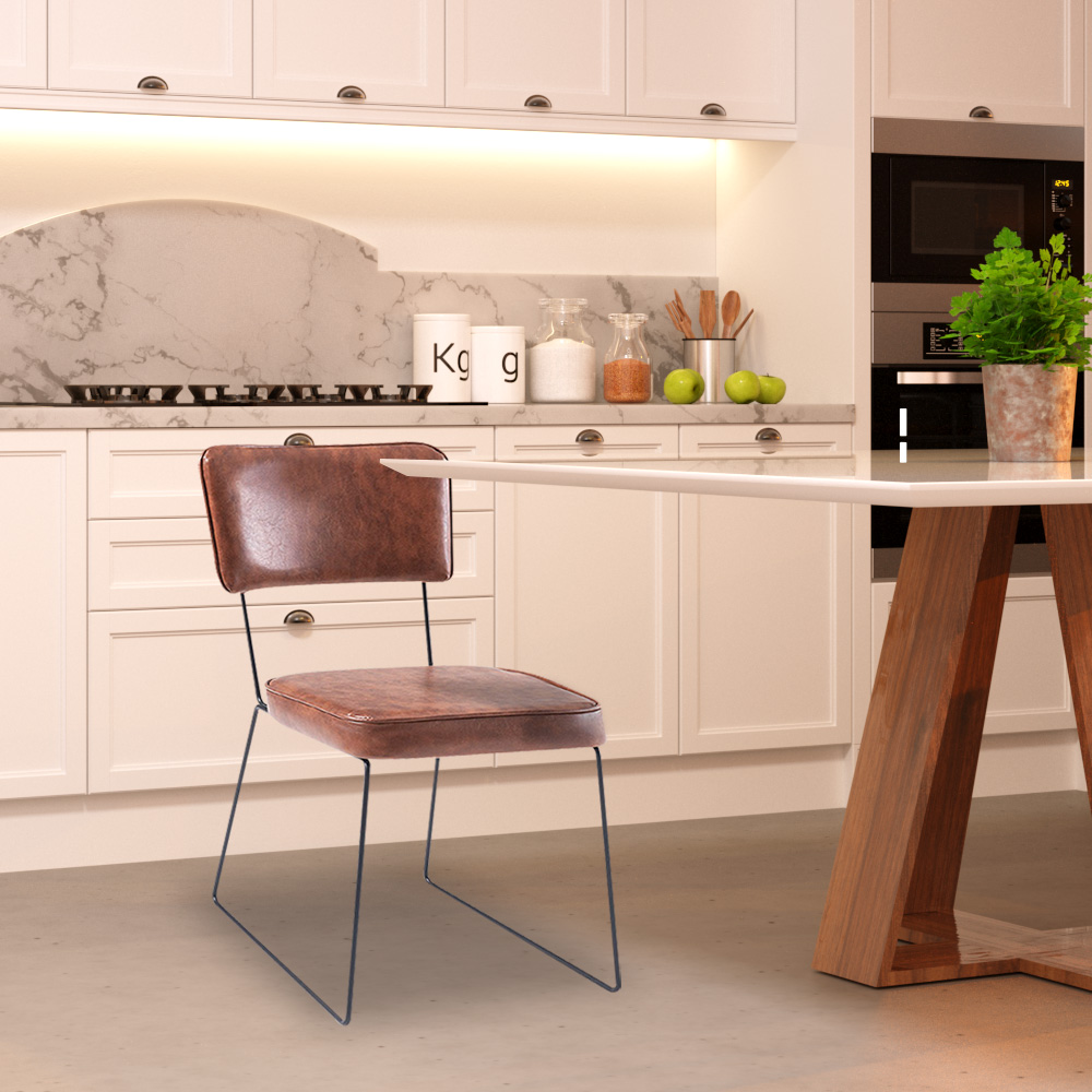 Kit 4 Cadeiras de Jantar Decorativa Base Aço Preto Luigi PU Caramelo G17 - Gran Belo