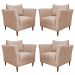 Kit 4 Poltronas Decorativa Sala de Estar Pés Palito Lubbock Couro Bege G58 - Gran Belo