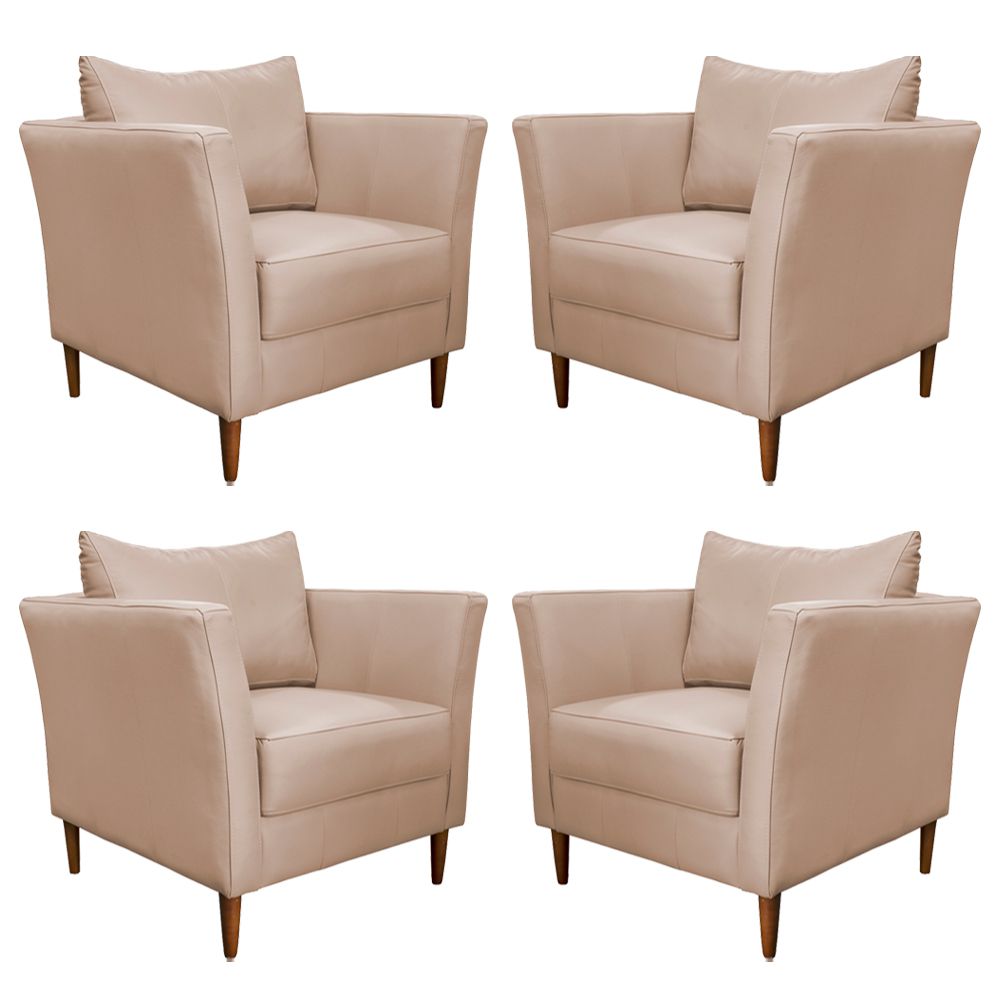 Kit 4 Poltronas Decorativa Sala de Estar Pés Palito Lubbock Couro Bege G58 - Gran Belo