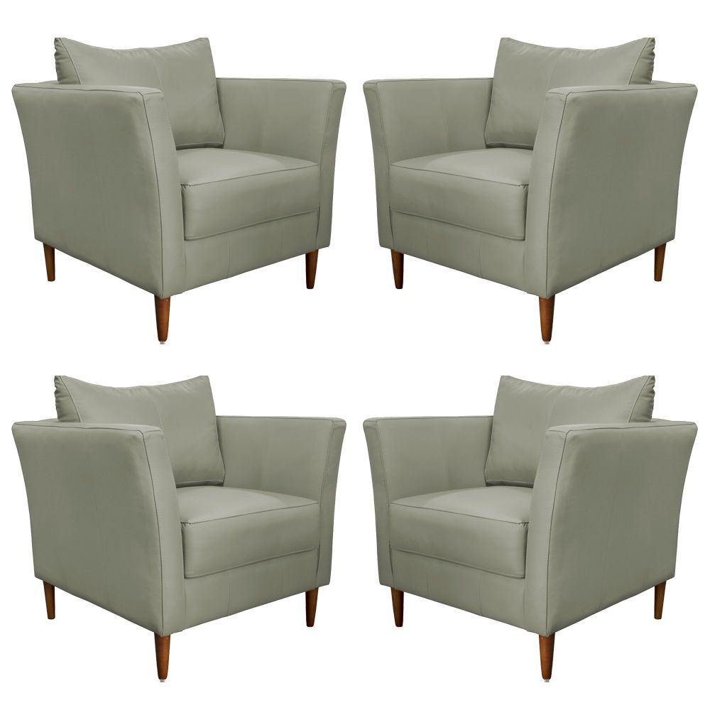 Kit 4 Poltronas Decorativa Sala de Estar Pés Palito Lubbock Couro Fendi G58 - Gran Belo