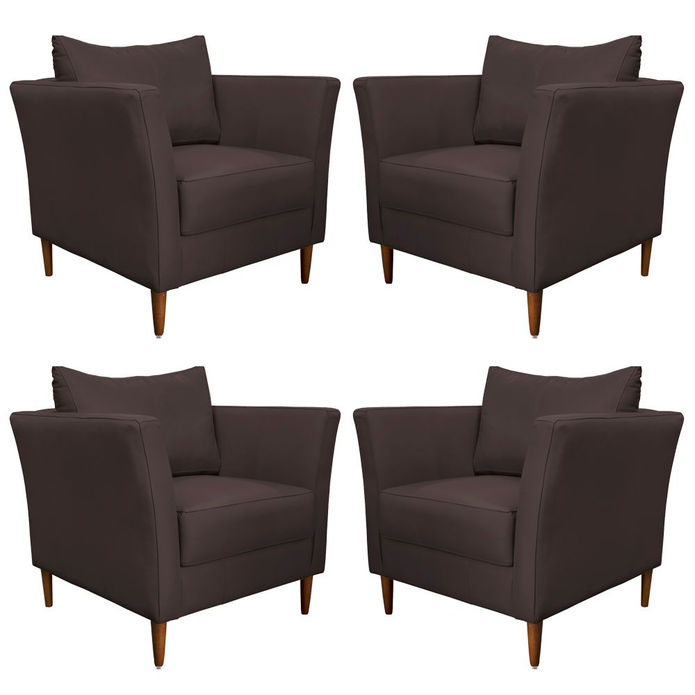 Kit 4 Poltronas Decorativa Sala de Estar Pés Palito Lubbock Couro Marrom G58 - Gran Belo