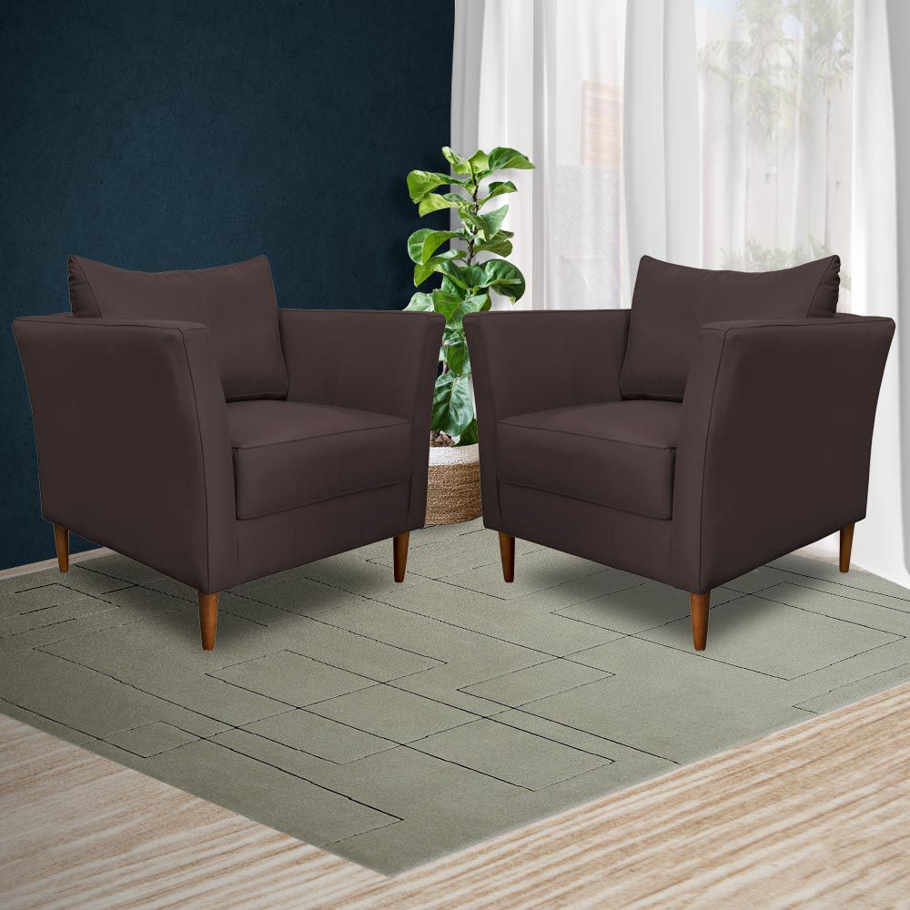 Kit 4 Poltronas Decorativa Sala de Estar Pés Palito Lubbock Couro Marrom G58 - Gran Belo