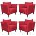 Kit 4 Poltronas Decorativa Sala de Estar Pés Palito Lubbock Couro Vermelho G58 - Gran Belo