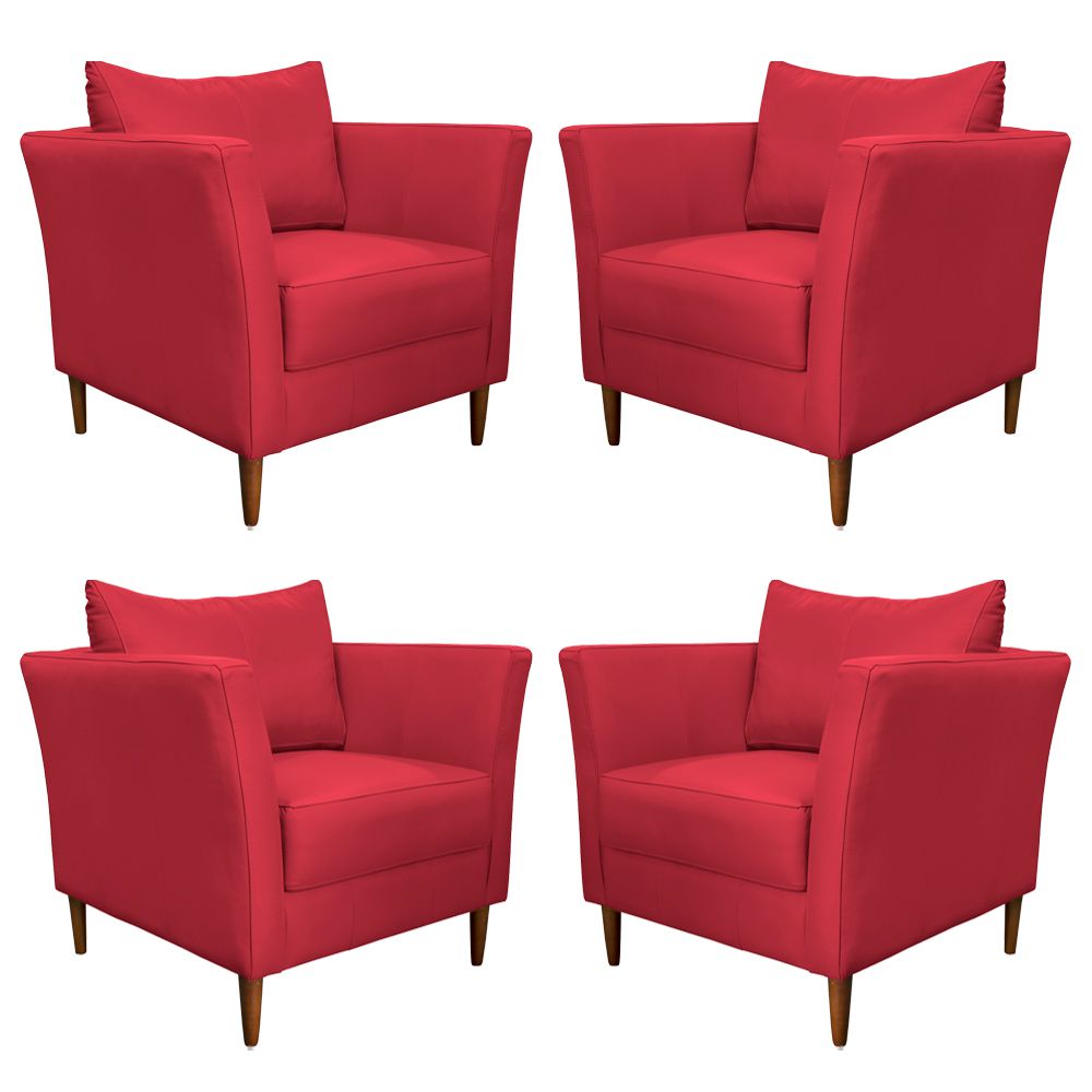 Kit 4 Poltronas Decorativa Sala de Estar Pés Palito Lubbock Couro Vermelho G58 - Gran Belo