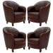 Kit 4 Poltronas Decorativas Sala de Estar Pés Madeira Kairós Couro Chocolate G03 - Gran Belo