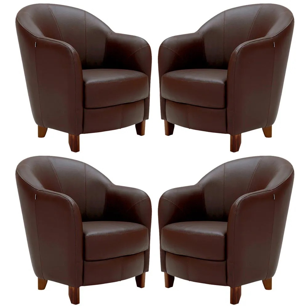 Kit 4 Poltronas Decorativas Sala de Estar Pés Madeira Kairós Couro Chocolate G03 - Gran Belo