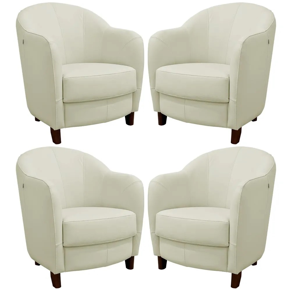 Kit 4 Poltronas Decorativas Sala de Estar Pés Madeira Kairós Couro Off White G03 - Gran Belo