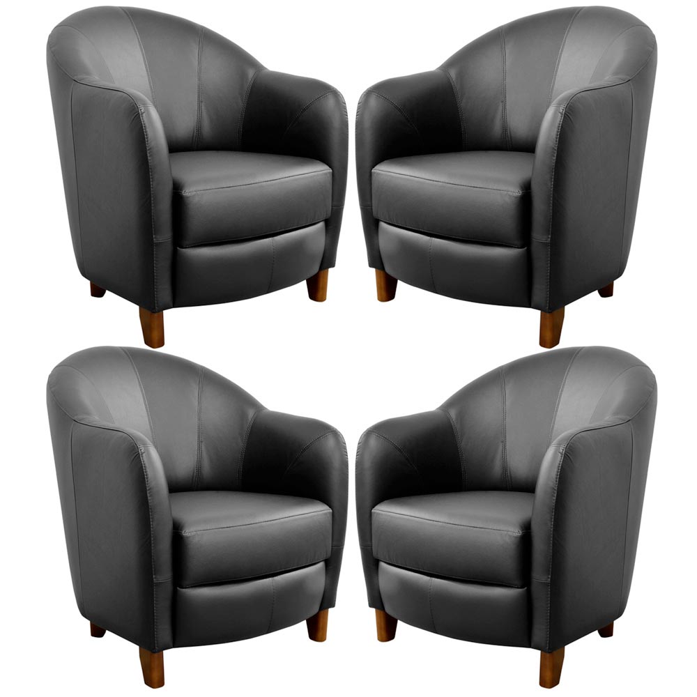 Kit 4 Poltronas Decorativas Sala de Estar Pés Madeira Kairós Couro Preto G03 - Gran Belo